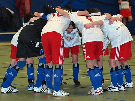 D-Hallenmeisterschaft, 6. Spieltag, Einstimmung der D1 vor dem Spiel Einstimmung vor dem Spiel